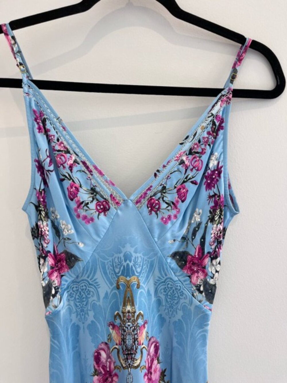 Camilla Embellished Floral Bias silk Satin Slip Dress - Size Small - Picture 5 of 7